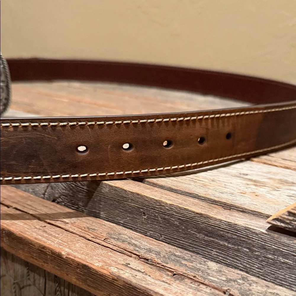 Ariat Brown Leather Belt with Ornate Silver Buckle - Picture 3 of 5